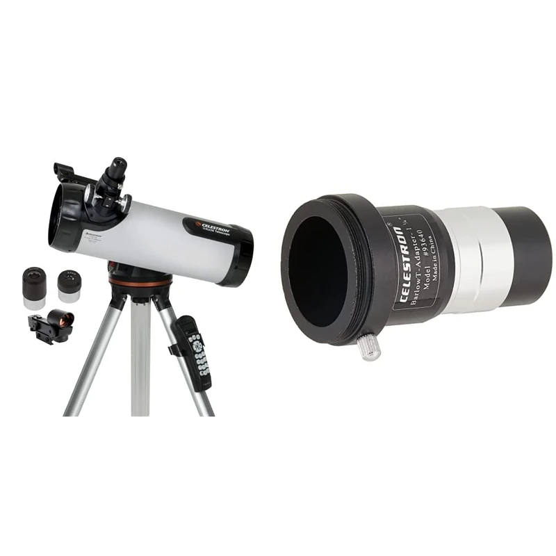 Celestron 31150 LCM 114 Short Computerised Reflector Telescope, Silver & 93640 1.25 Inch Universal Barlow and T-Adaptor, Silver/Black