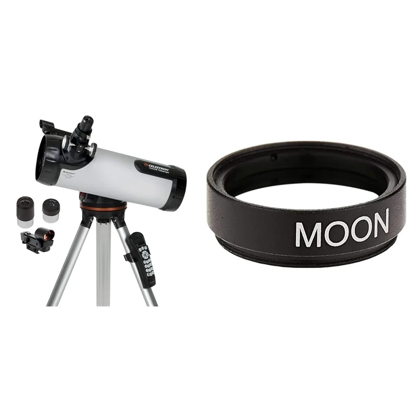 Celestron 31150 LCM 114 Short Computerised Reflector Telescope, Silver & 94119-A 1.25 Inch Moon Filter, Black