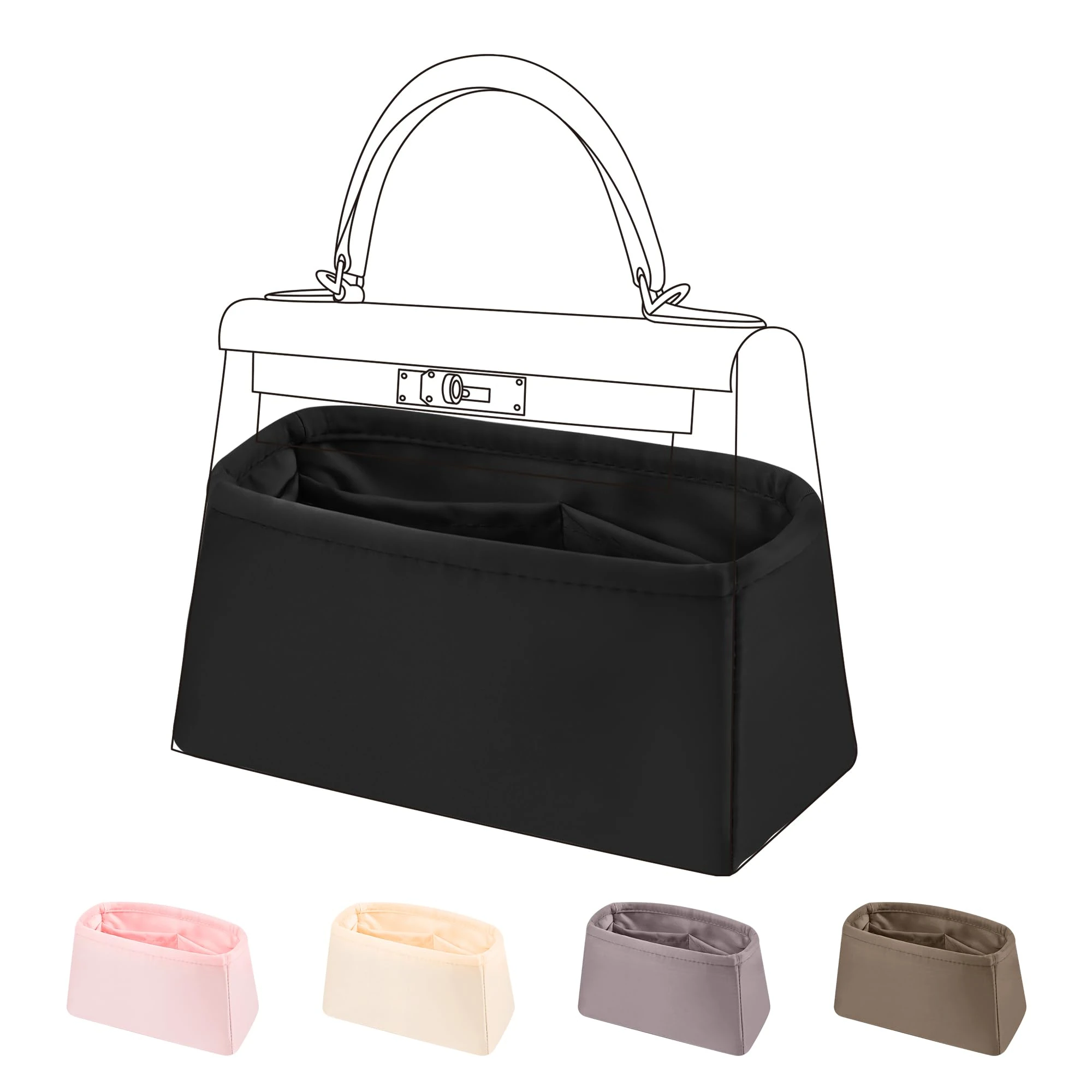 DGAZ Bag Organizer Insert, Silk Handbag Organizer, Luxury Handbag & Tote Organizer, Fits Kelly 20/25/28/32/35/40 Bags (Black, KL20)