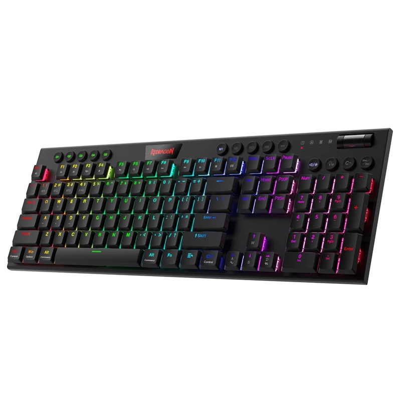 Redragon K618 Horus Wireless RGB Mechanical Keyboard, Bluetooth/2.4Ghz/Wired Tri-Mode Ultra-Thin Low Profile Gaming Keyboard w/Cordless Connection, Dedicated Media Control & Tactile Brown Switch