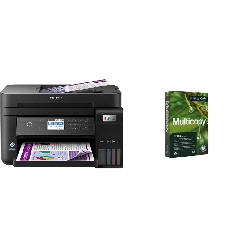 Epson EcoTank ET-3850 Print/Scan/Copy Wi-Fi Ink Tank Printer, With Up To 3 Years Worth Of Ink Included & Multicopy Zero A4 Paper, 80gsm, 500 sheets,Pack of 1