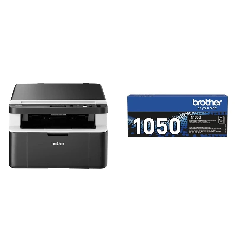 Brother DCP-1612W Mono Laser All-in-One Printer - Wireless/USB 2.0, Compact, A4, Home Use, UK Plug & TN-1050 Toner Cartridge, Black, Single Pack, Standard Yield, Genuine Supplies