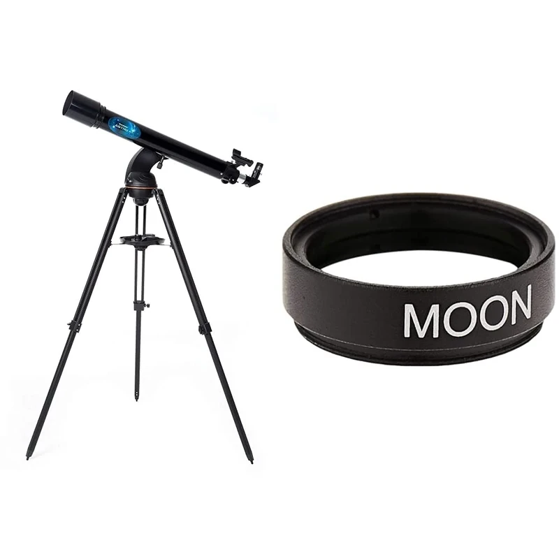 Celestron 22201 AstroFi 90 Wi-Fi Refractor Wireless Refracting Telescope - Black & 94119-A 1.25 Inch Moon Filter, Black
