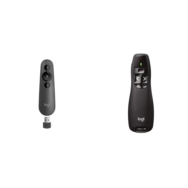 Logitech R500s Laser Class 1 Presenter Bluetooth and USB / Presentation Clicker Dark Grey & R400 Wireless Presentation Remote, 2.4 GHz, USB-Receiver, Red Laser Pointer, Black