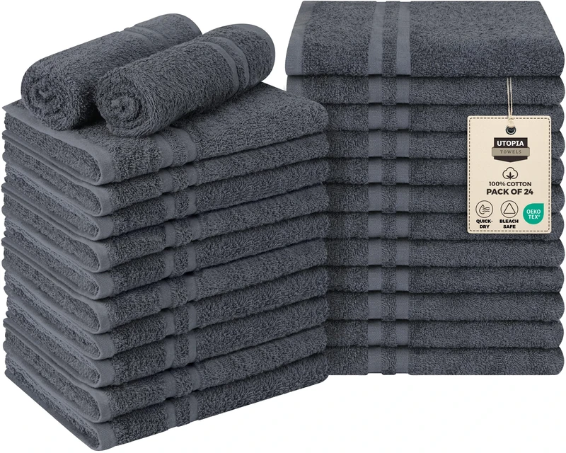 Utopia Towels Cotton Bleach Proof Salon Towels (16x27 inches) - Bleach Safe Gym Hand Towel (24 Pack, Dark Grey)