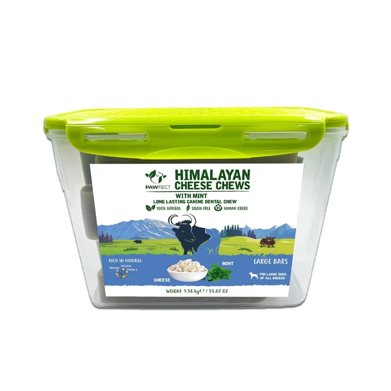 Pawfect Himalayan Cheese Chew Mint Bars for Large Dogs | 10-Pack Tub | 100% Natural Yak Milk Dog Chews | Long-Lasting Dental Treats | Grain-Free, Gluten-Free, Protein-Rich (1560g/55.02oz)