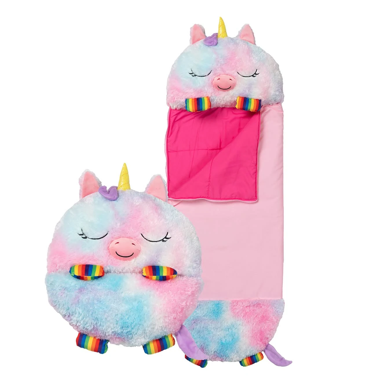 Happy Nappers Kids Sleeping Bag Rainbow Unicorn Large - Plush Toy, Comfy Sleeping Bag & Fluffy Pillow - Lovely Birthday Gift - Great for Playtime, Naptime, Sleepovers & Travelling - Ages 7+