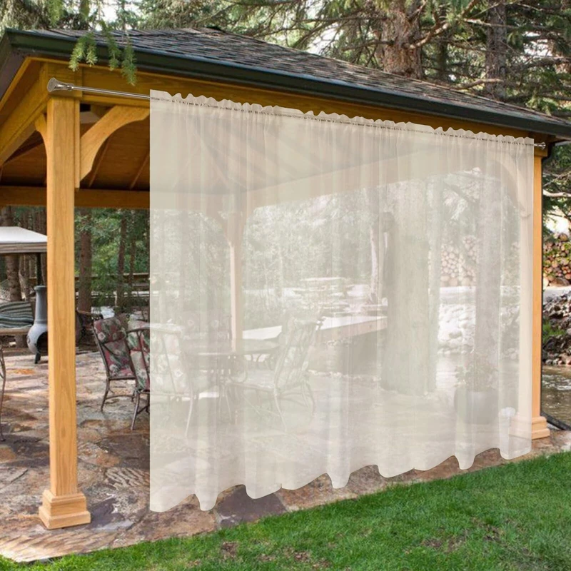 SpaceDresser Waterproof Outdoor Sheer Curtains for Patio - 2 Panels Rod Pocket Indoor Voile Sheer Curtain for Living Room,100W x 96L inch, Ivory - Image 1