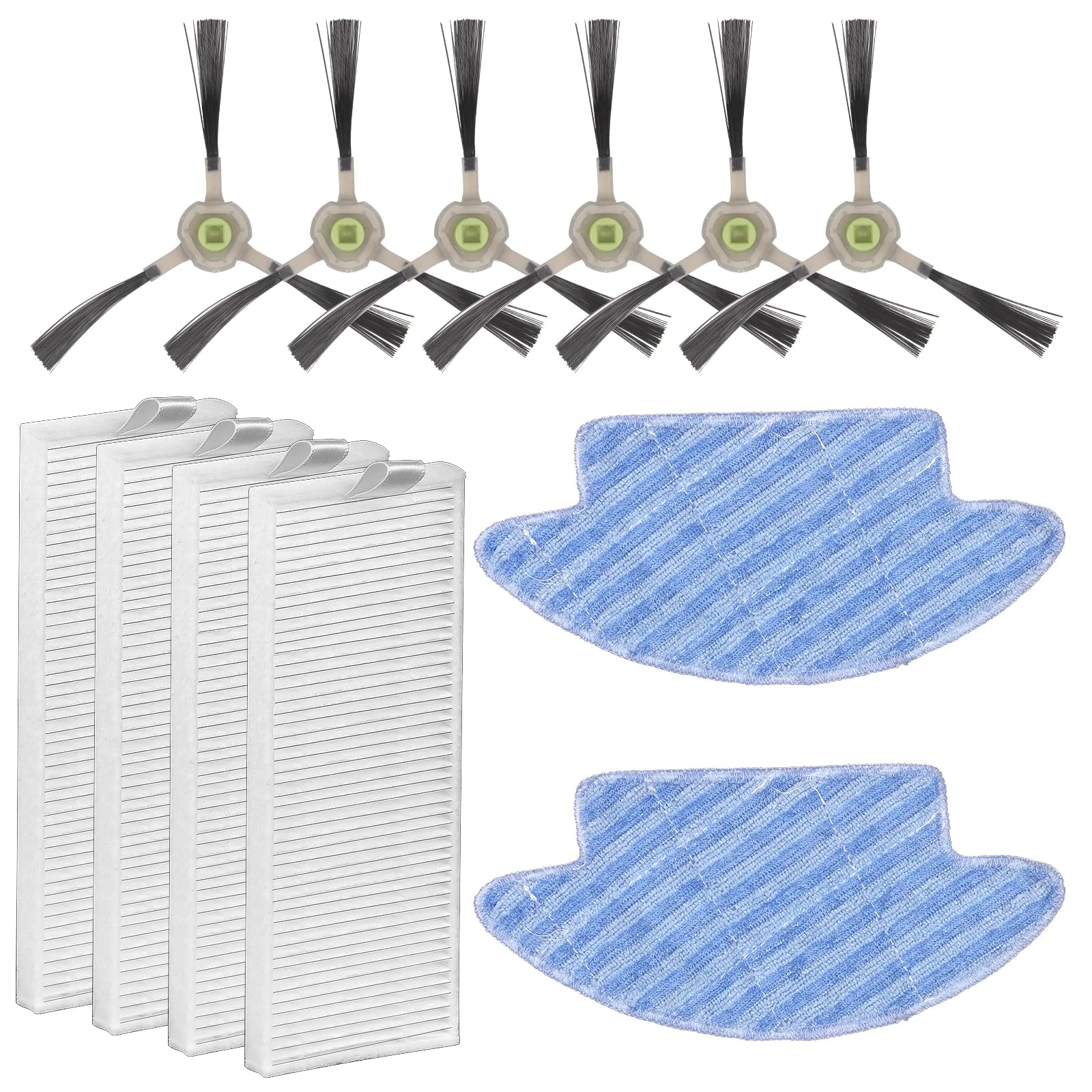 (12 Pieces) Replacement Parts Compatible With Lefant M210B M213S M210S M210 M213, OKP Life K2 K3 K3A K4 K5, Robotic Vacuum Cleaner Accessories Kit, 2 Mop Pads, 4 HEPA Filters, 6 Side Brushes
