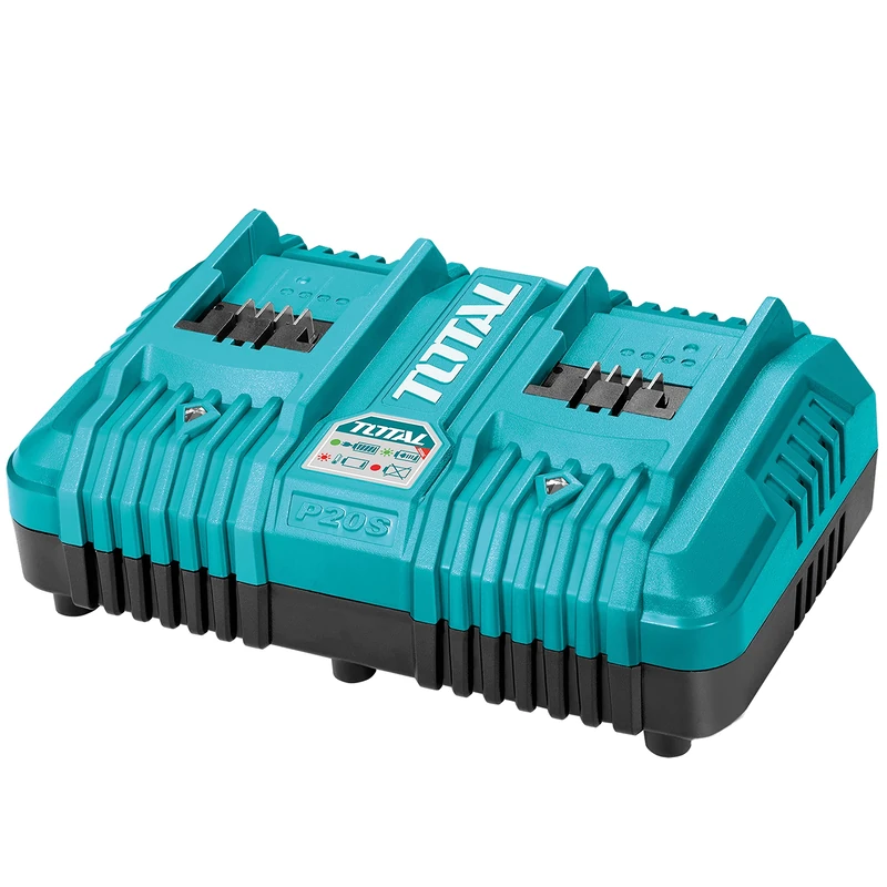 TOTAL - Double Fast Charger 20V | Dual Port Charger for Portable Tools | Fast Charge Speed: 2Ah Batteries in 30 Minutes | Compatible with P20S Electric Tools