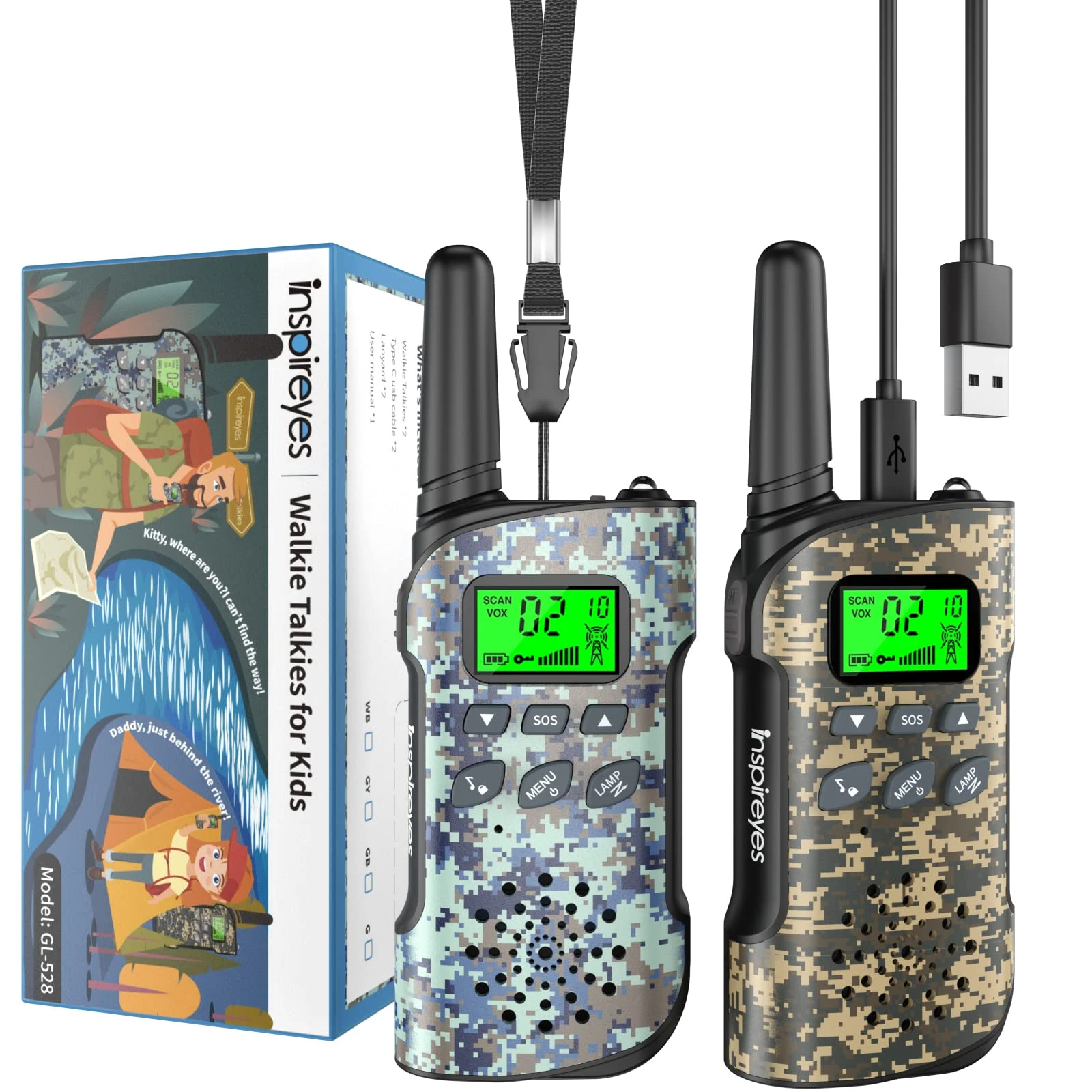 Inspireyes Walkie Talkies for Kids Rechargeable, 48 Hours Working Time 2 Way Radio Long Range, Outdoor Camping Games Toy Birthday Xmas Gift for Boys Age 8-12 3-5 Girls, Gifts for 8 Year Old Boys