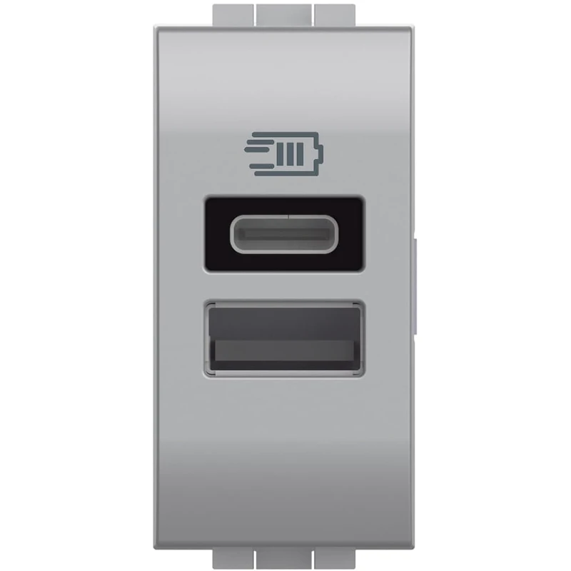 Bticino NT4191Ac USB Charger with Two Inputs Type A and C, to be installed in the Livinglight Plate, to Charge an Electronic Device Up to 15 W or Two Devices Together, 1 Module, Tech