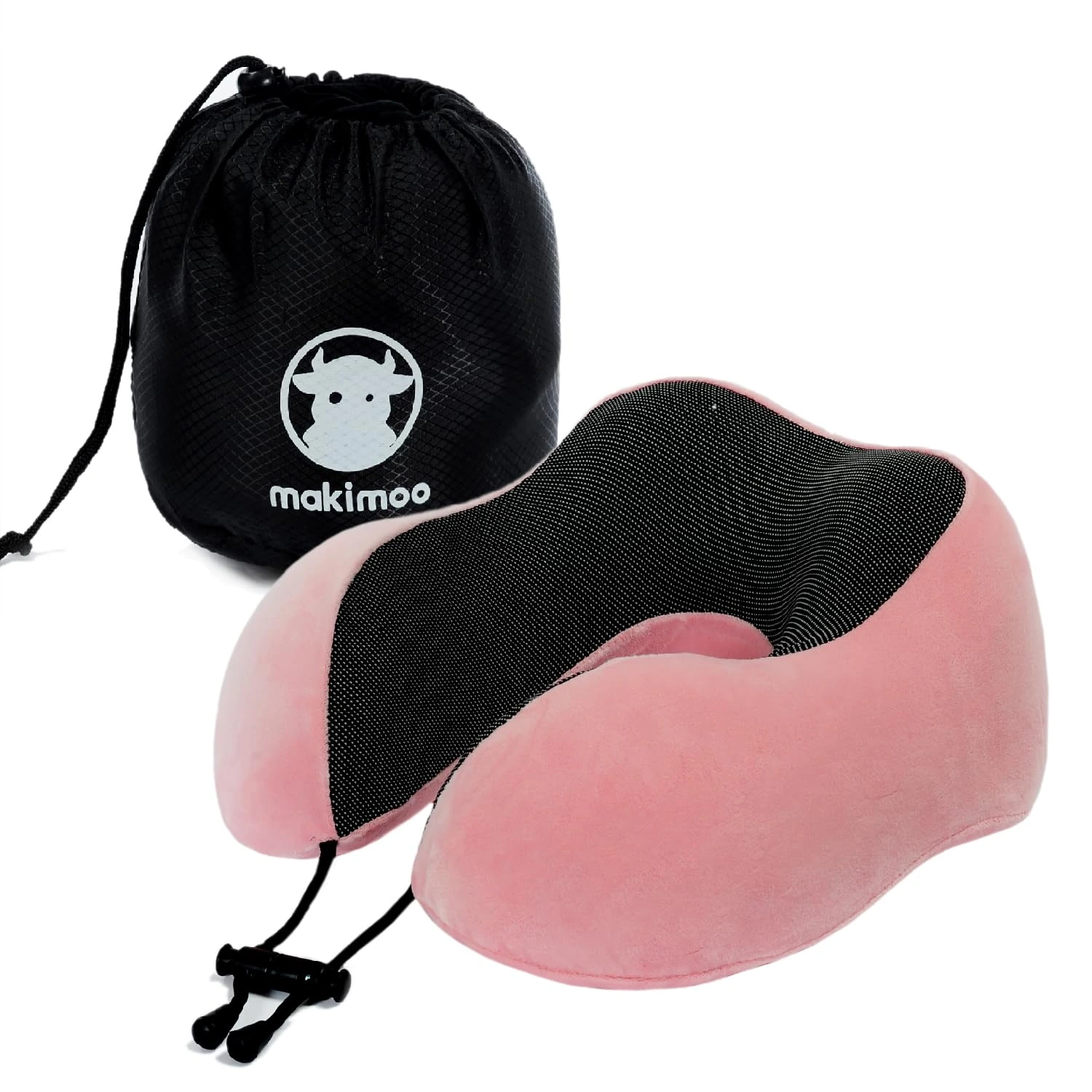 Makimoo Memory Foam Travel Pillow, Neck Pillow with 360-Degree Head Support, Comfortable and Lightweight, Ideal for Sleeping on Airplane, Car, Train, Bus and Home Use, Comes with Storage Bag (Pink)