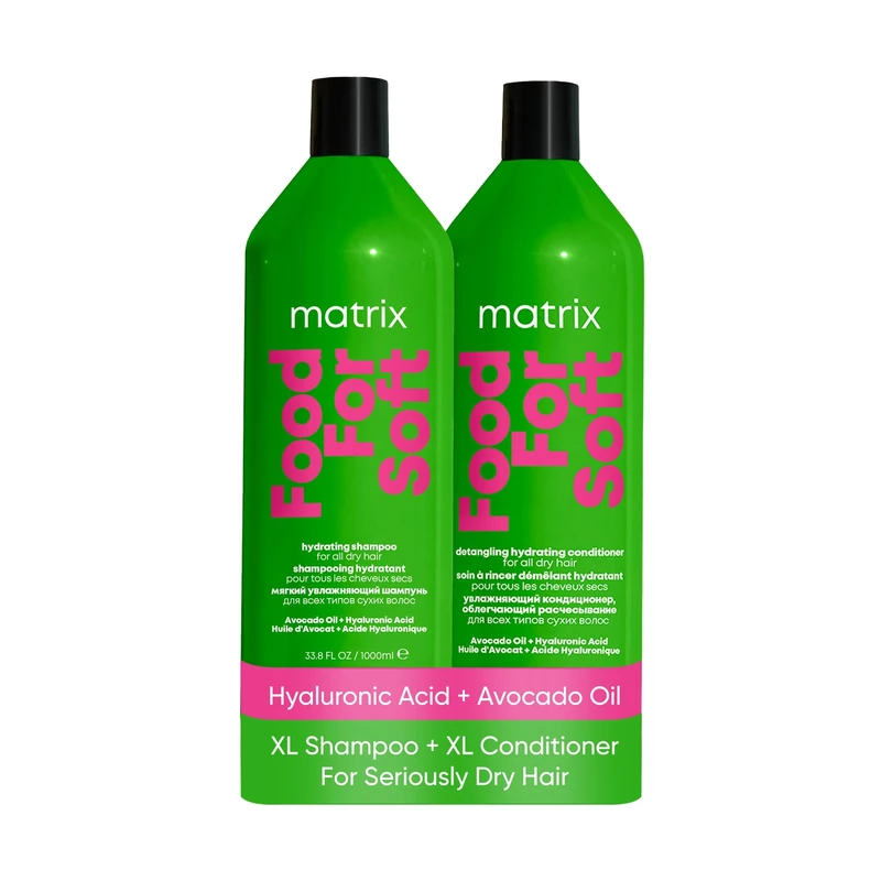 Matrix Food for Soft Hydrating shampoo 1L and detangling conditioner 1L infused with avocado oil and hyaluronic acid, for dry hair, duo
