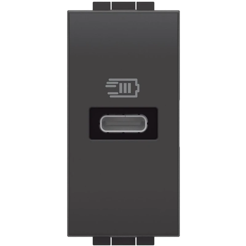 Bticino L4192C USB Charger with a Type C Input, to be installed in the Livinglight Plate, for Quick Charging of Electronic Devices up to 20 W, 1 Module, Anthracite