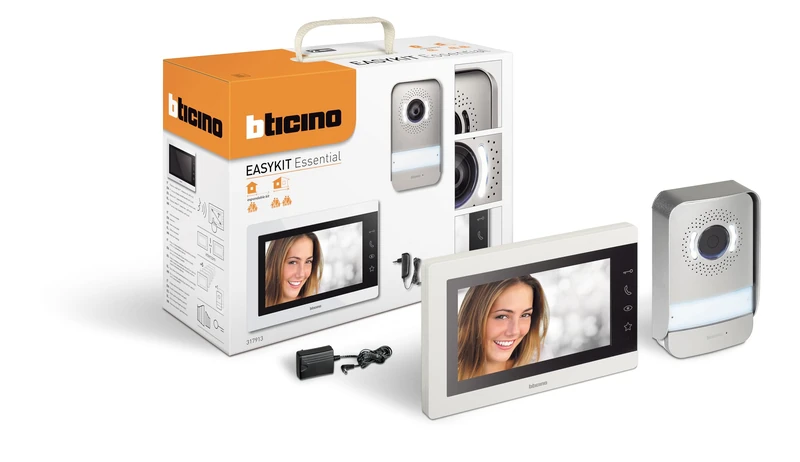 Bticino 317913 EASYKIT ESSENTIAL Single-Family Video Door Phone Plug-In 2 Wires with: 1 External Button, Doorbell and Camera, 1 Internal Monitor 7 Inches with Handsfree Colours