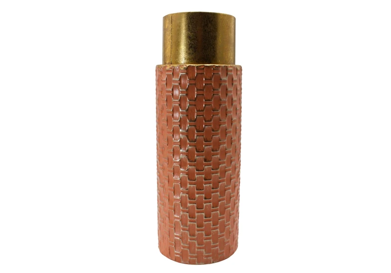 Metal Vase in Pink and Gold, Floor Vase, Decorative Vase, Size H/Diameter Approx. 38 x 13 cm