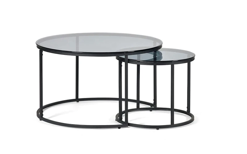 Julian Bowen Chicago Round Nesting Coffee Tables, Smoked Glass/Black, One Size