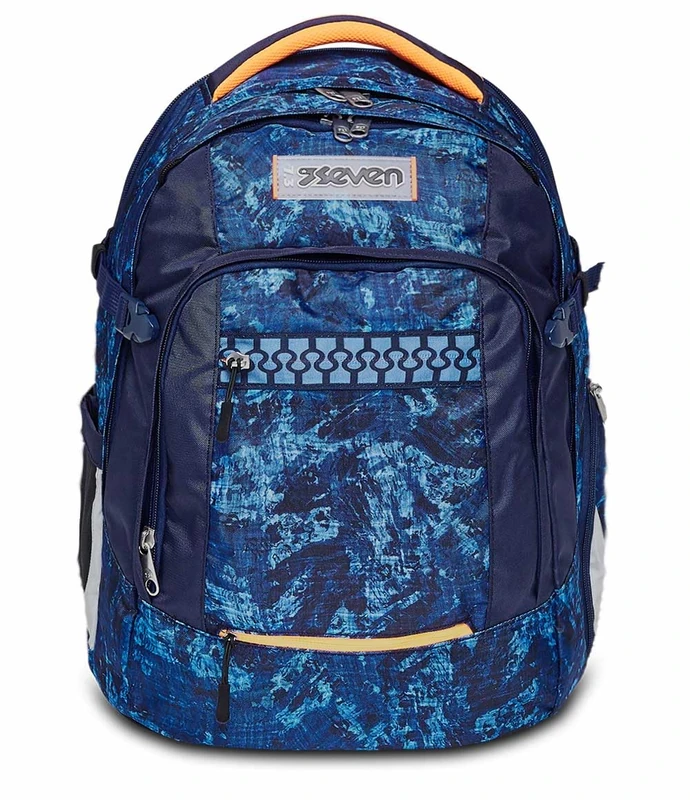 Seven Backpack, UPDOWN TWICE DEEPLY INDIGO Eco-friendly Ergonomic Knapsack, for Teen Girls& Boys - For School, Sport, Free Time, with Side Pockets, many Compartments, Shoulder Straps Adjustment System