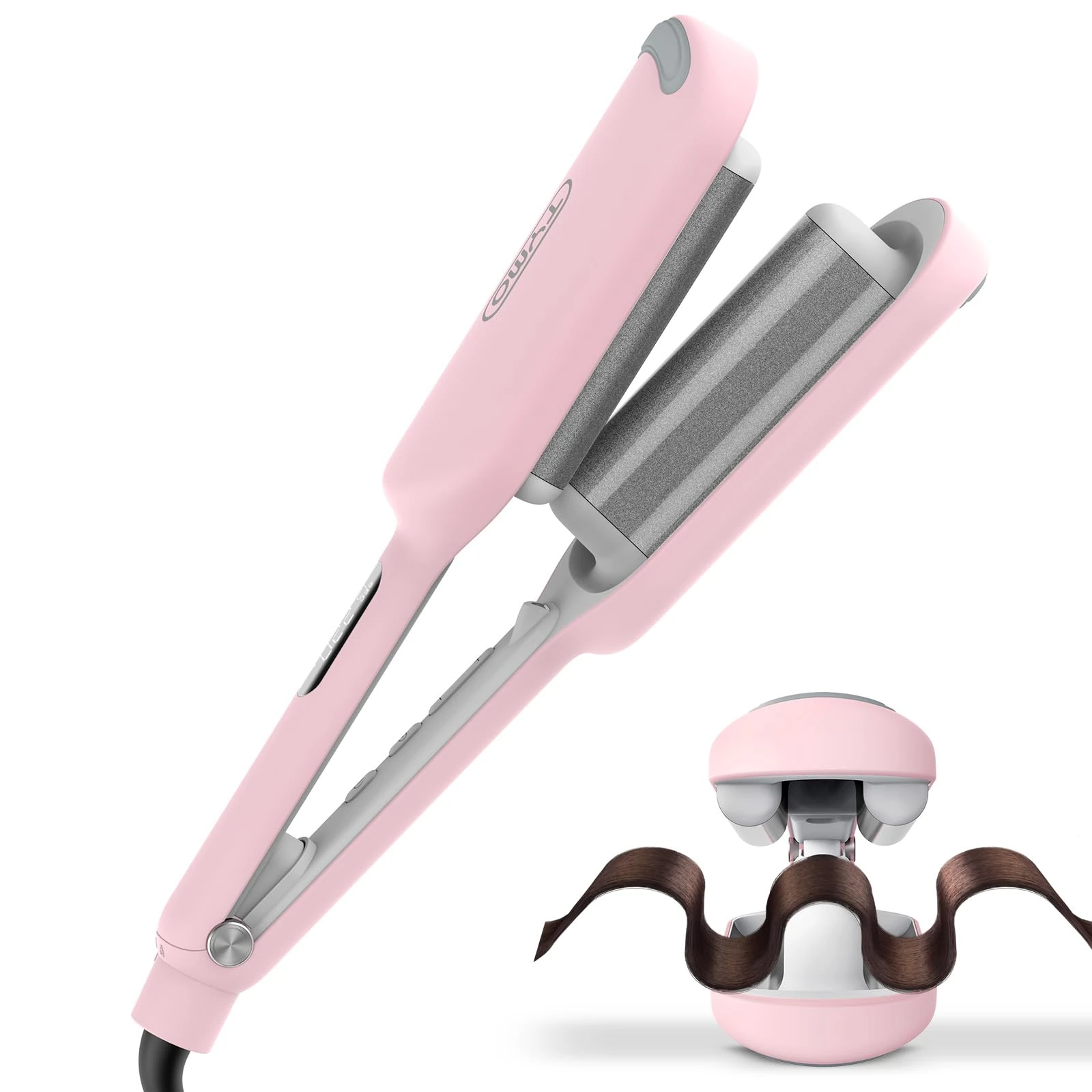 TYMO ROVY Hair Waver Crimper - Hair Curler, Deep Waver Curling Iron, Ionic Curling Wand with Ceramic Tourmaline Barrel for Women, Anti-Scald, Quick & Easy, Dual Voltage, Pink 32mm