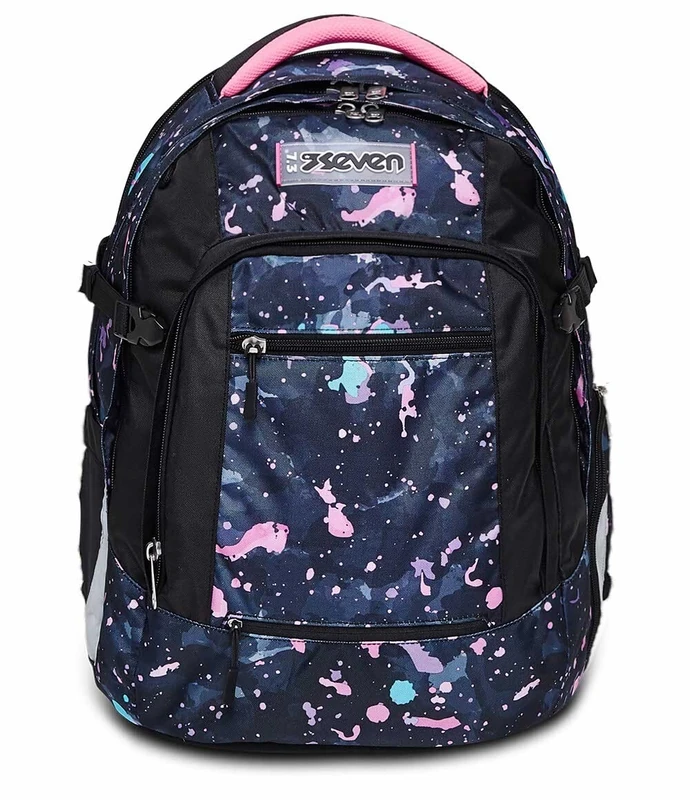 Seven Backpack, UPDOWN TWICE SPLASHY LILAC Eco-friendly Ergonomic Knapsack, for Teen Girls& Boys - For School, Sport, Free Time, with Side Pockets, many Compartments, Shoulder Straps Adjustment System