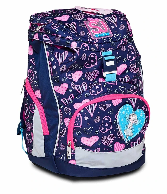 SJ GANG Backpack, UPDOWN SOFT HEARTLY MIX Eco-friendly Ergonomic Knapsack, for 1st Grade Kids - For School, Sport, Free Time, with Side Pockets, many Compartments, Shoulder Straps Adjustment System
