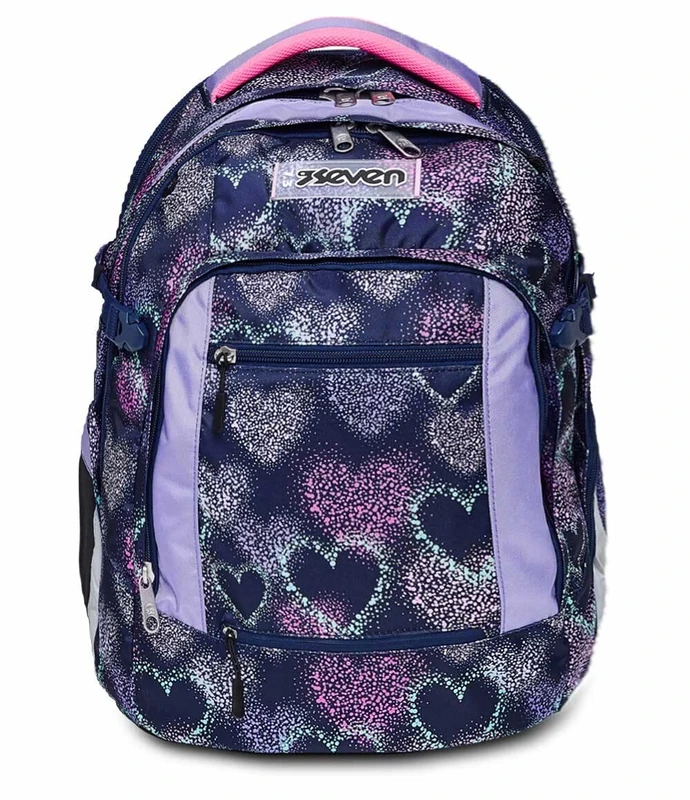 Seven Backpack, UPDOWN TWICE SHADING HEART Eco-friendly Ergonomic Knapsack, for Teen Girls& Boys - For School, Sport, Free Time, with Side Pockets, many Compartments, Shoulder Straps Adjustment System