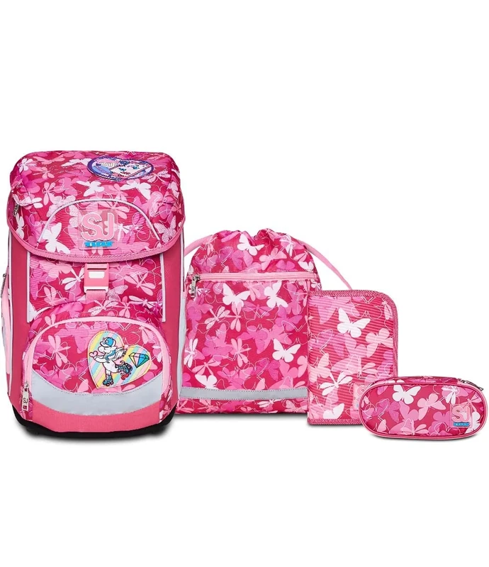 SJ GANG School Set UPDOWN BOX - Backpack LADY CHIFFON, ergonomic & sustainable, with adjustable Shoulder Straps + Filled Pencil Case + Pen bag