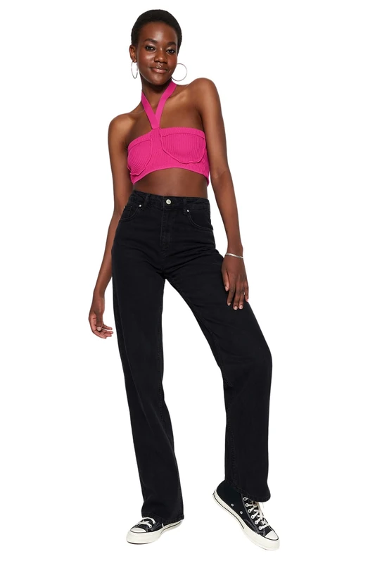 Trendyol Women High Waist Wide Leg Wide Leg Jeans,Black,32 - Image 1