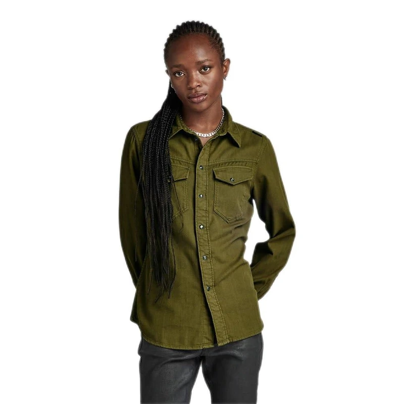 G-Star Women's Slim Shirt , Green (dark olive gd D24229-D454-C793), L
