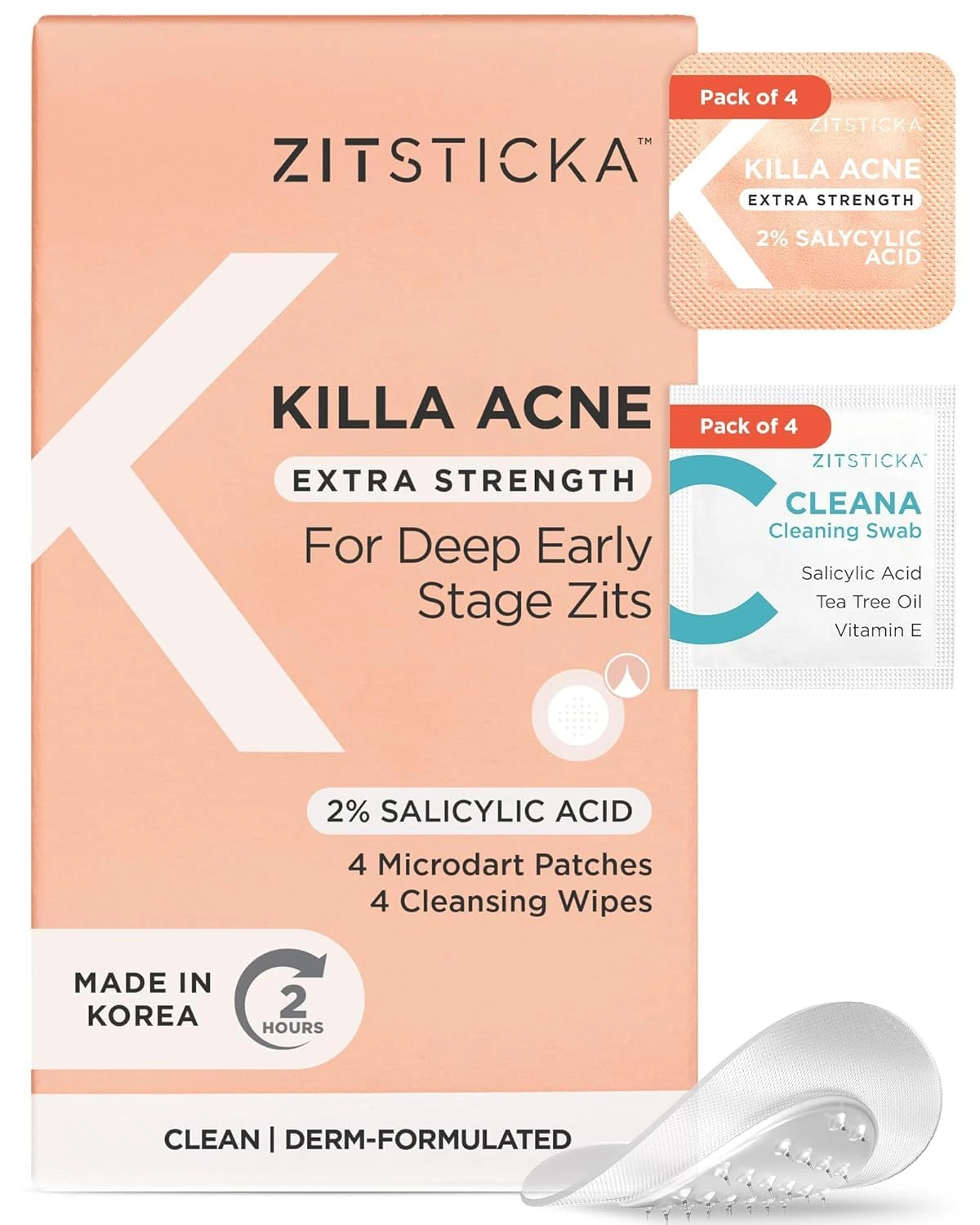 ZitSticka KILLA Extra Strength Patches for Face - Medical Grade Acne Patch - Fast Acting Advanced Microdart Patch for Early-Stage Zits - Starts Working Within 2 Hours - 4 Count
