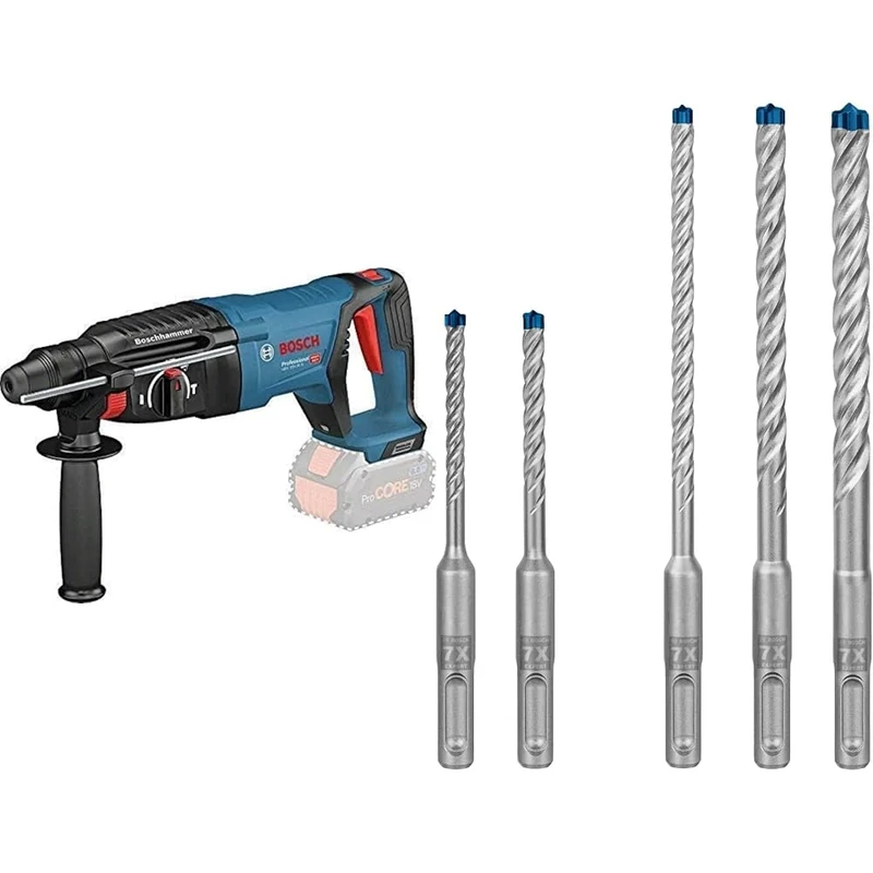 Bosch Professional 611916001 GBH18 V - 26 D Drills and Screwdrivers, Blue + 5X Expert SDS plus-7X Hammer Drill Bit Set (for Soft Stone, Hard Stone, Ø 5-10 mm)