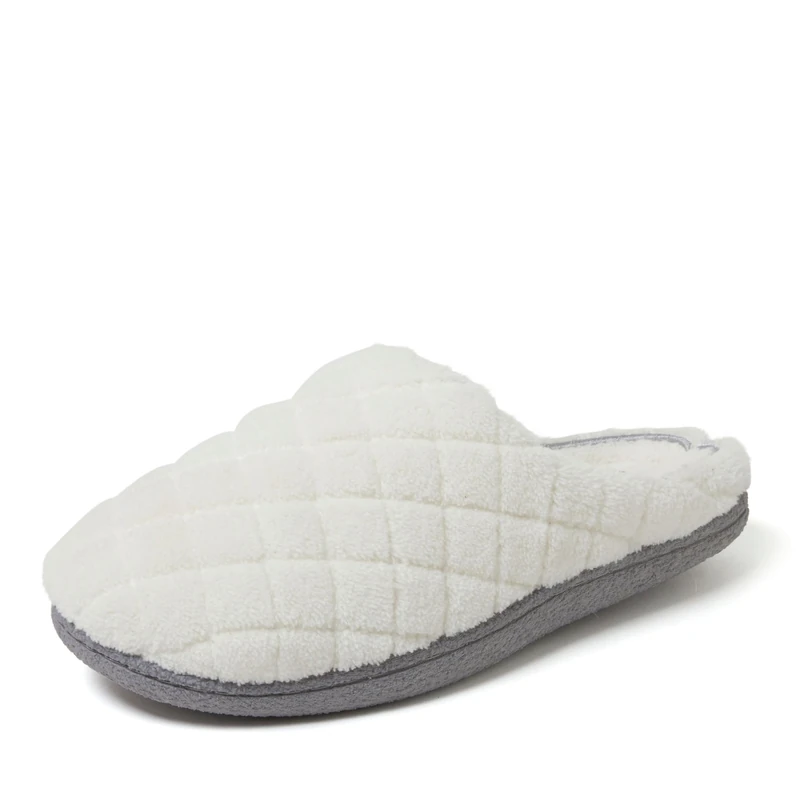 Dearfoams Women's Leslie Washable Memory Foam Terry Clog with Wide Widths Slipper, Muslin, 7-8