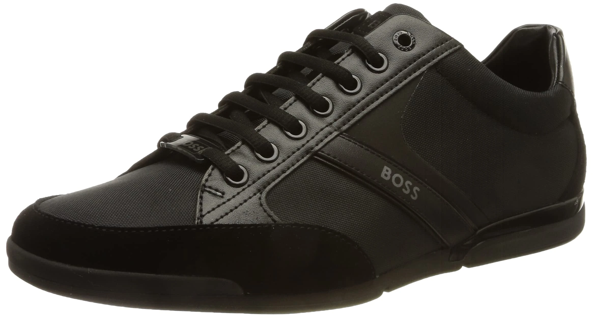 BOSS Mens Saturn Lowp Mixed-Material Trainers with Suede and Faux Leather Size 9 Black
