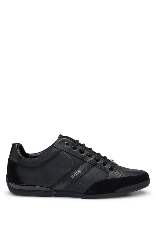 BOSS Mens Saturn Lowp Mixed-Material Trainers with Suede and Faux Leather Size Black