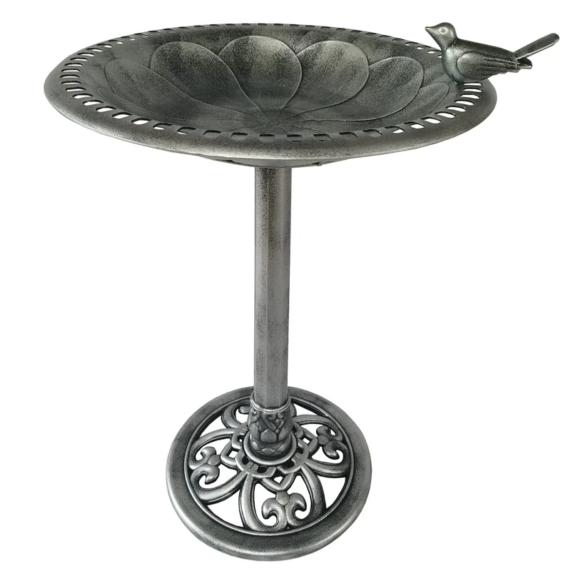BACKYARD EXPRESSIONS PATIO · HOME · GARDEN 915024 Outdoor Garden Bird Bath- Silver- Weather Resistant Polyresin-30 Inch-Backyard Expressions