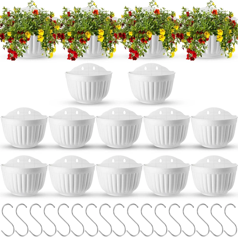 Zubebe 16 Pcs Resin Wall Hanging Planters Vertical Wall Mounted Planters Hanging Flower Pots Fence Planters for Indoor Outdoor Plant Flower Basket Balcony Railing (8.07 x 6.69 x 4.92'')