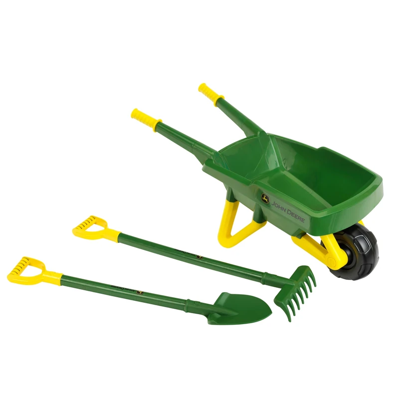 Theo Klein 3952 John Deere wheelbarrow set I Robust garden tool set for children I Incl. shovel and rake I Toy for children from 3 years - Image 1