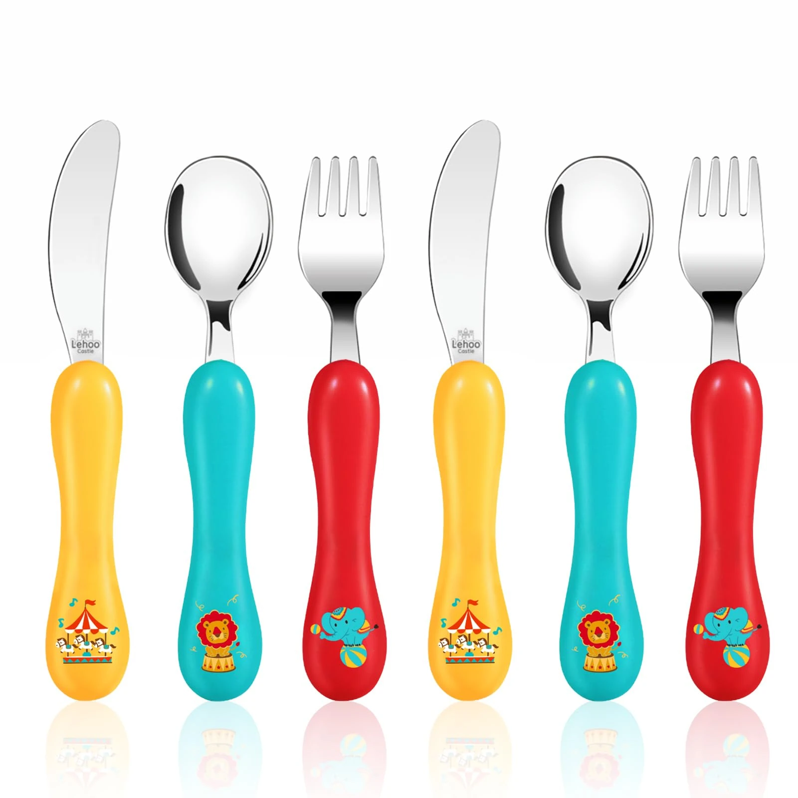 Lehoo Castle Toddler Cutlery, 6pcs Stainless Steel Kids Children's Cutlery Set, Incudes 2 x Spoons, 2 x Forks, 2 x Knives