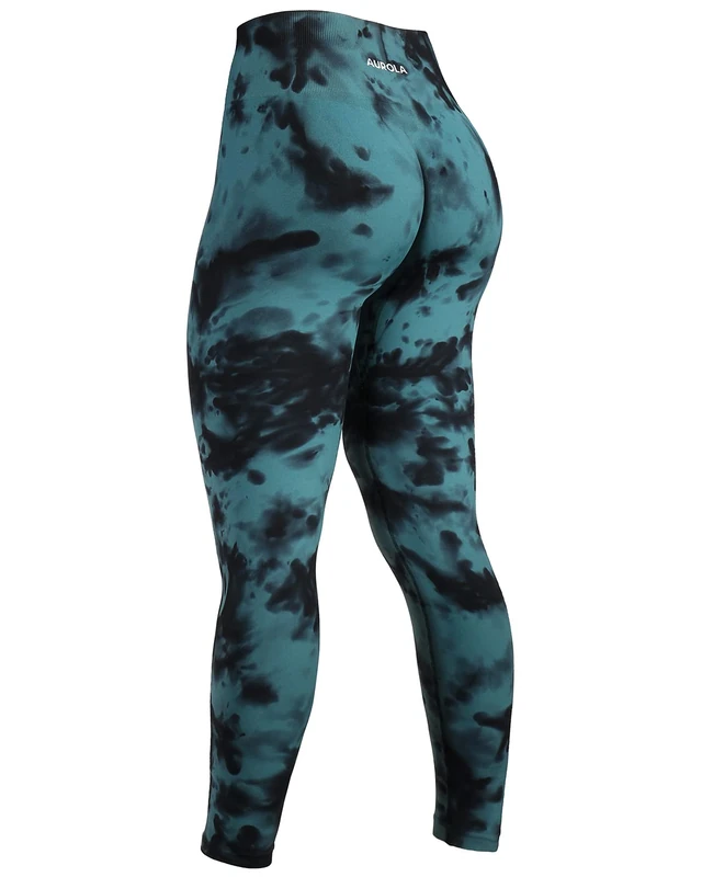 AUROLA Women's Dream Workout Leggings für Damen, Green-Black Tie Dye, M