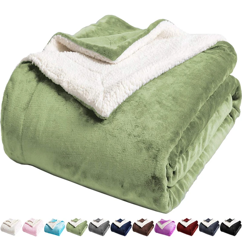 LBRO2M Sherpa Fleece Bed Blanket Queen Size Super Soft Fuzzy Plush Warm Cozy Fluffy Microfiber Couch Throw Velvet Double Reversible Blankets,Sage Green