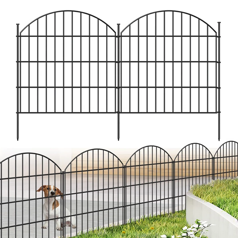 FOREHOGAR Metal Garden Fence 28in x 11.7ft, 5 Panels + 6 Stakes, Black Rustproof Animal Barrier for Dog, No Dig Garden Fencing for Yard, Flower Bed, Patio, Outdoor