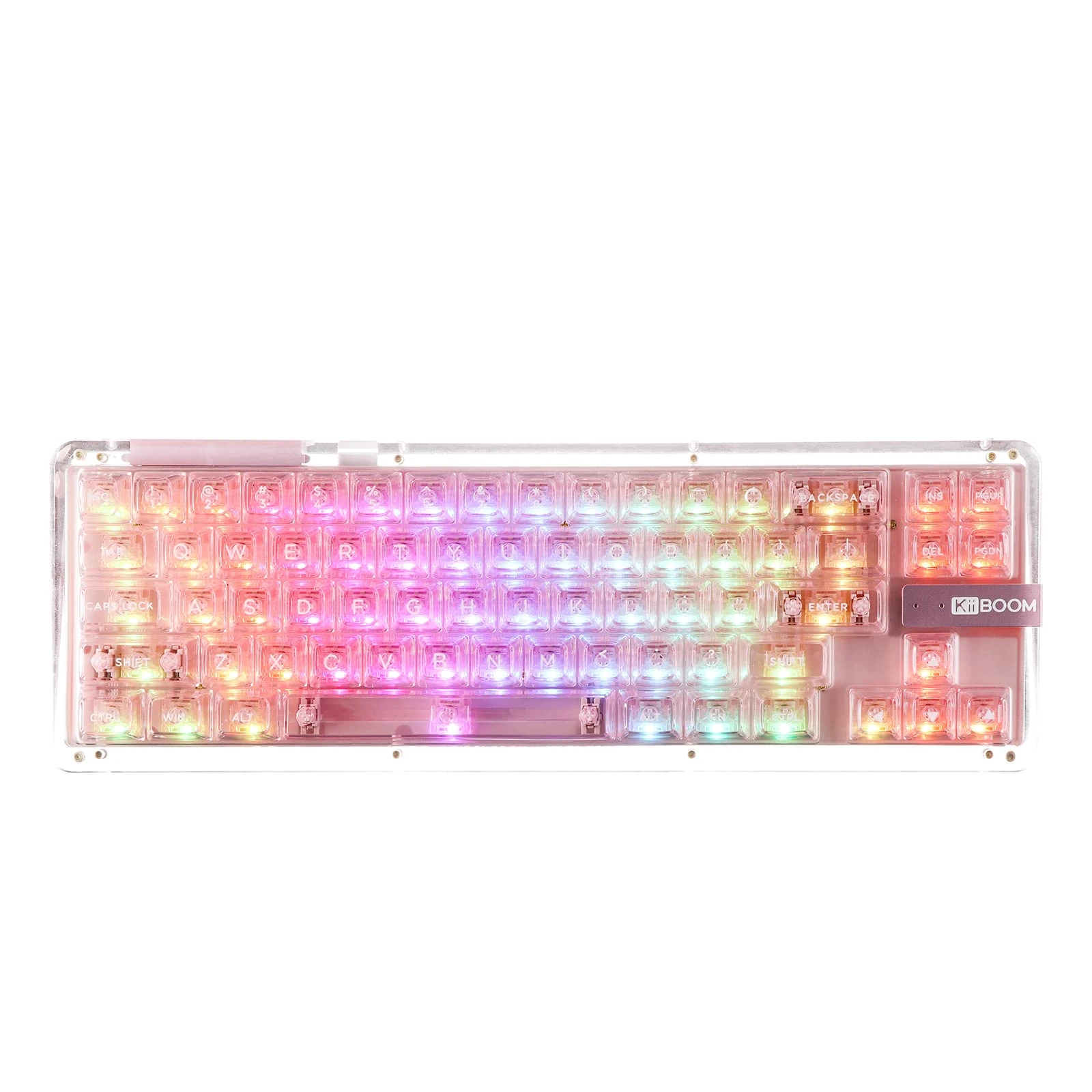 KiiBoom Phantom 68 65% Hot Swappable Crystal Gasket-Mounted Mechanical Keyboard, BT5.0/2.4GHz/USB-C Wired Wireless NKRO Gaming Keyboard with South-facing RGB, 4000mAh Battery for Win/Mac (Pink)