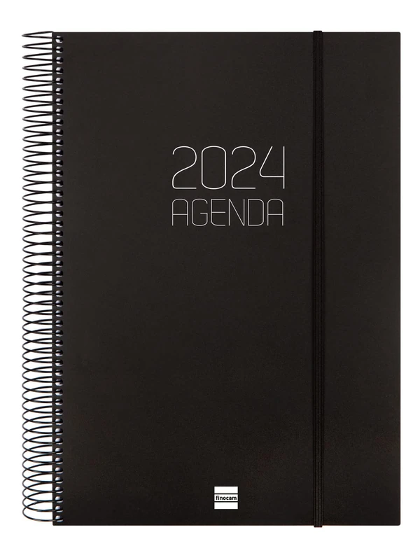Finocam - Planner 2024 Spiral Opaque 1 Day Page January 2024 - December 2024 (12 Months) Black Spanish