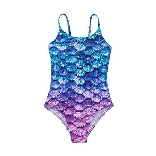 Xumplo Girls Swimming Costume One Piece Swimsuit Kids Bathing Suit Mermaid Swimwear Age 2-12 Years, blue mermaid swimsuit, 6-7 Years