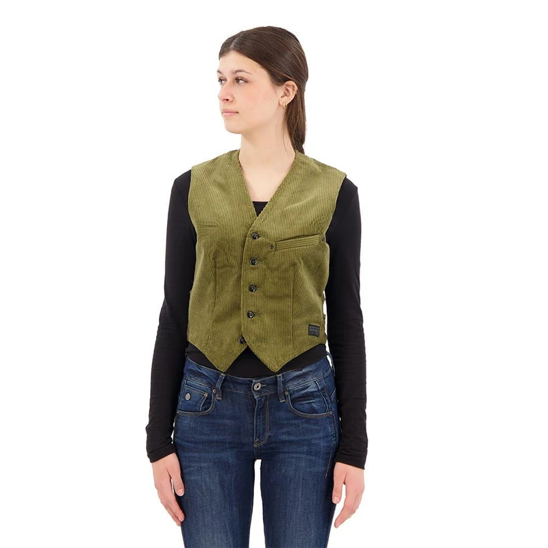 G-Star Women's Cord Waistcoat Sleeveless, Green (dark olive D24208-D405-C744), S