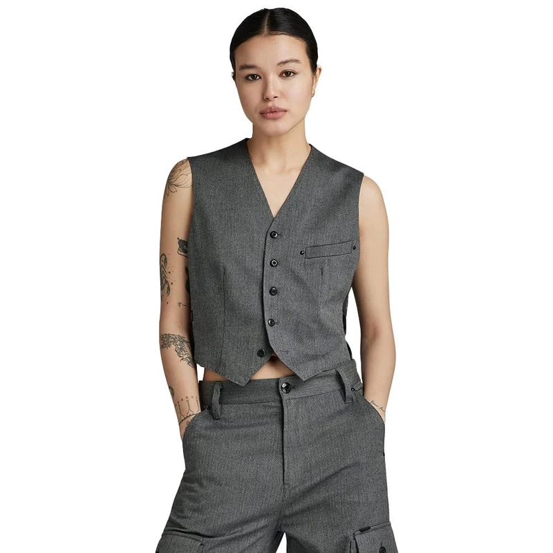 G-Star Women's Cord Waistcoat Sleeveless, Multicolour (dk black/dim grey herringbone D24208-D506-G267), S