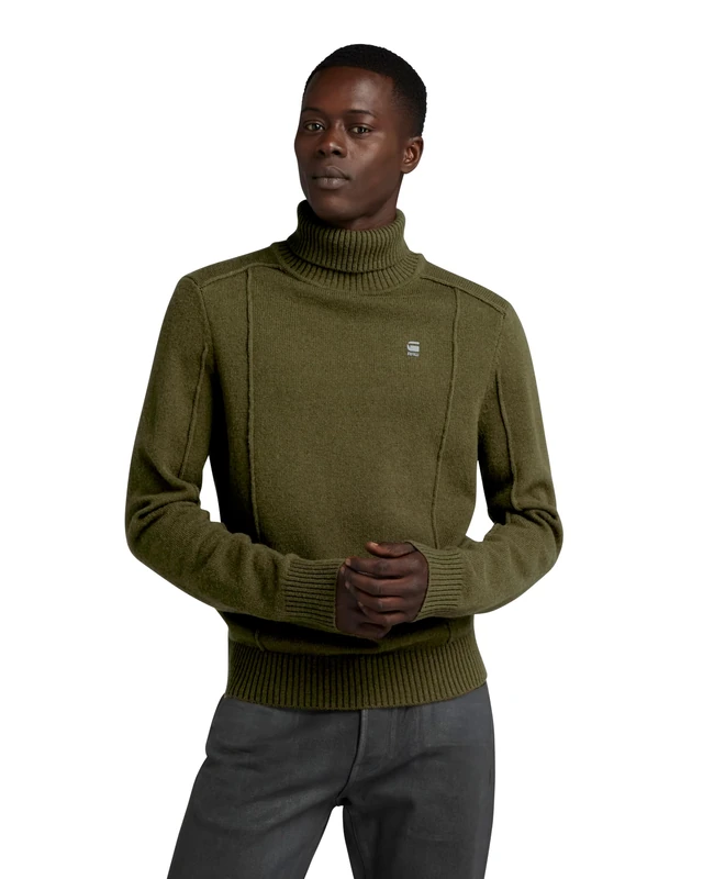G-Star Men's Structure Turtle Knitted Sweater, Green (dark olive D23937-D447-C744), XL