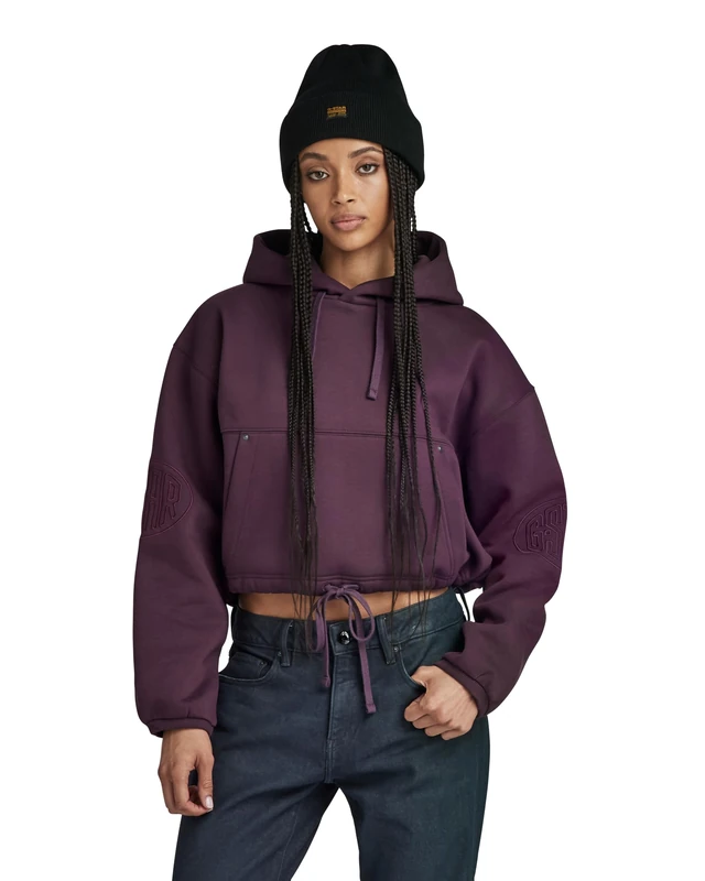 G-Star Women's Sleeve Graphic Cropped Loose Hoodie, Purple (lt maze D23888-D425-8880), L