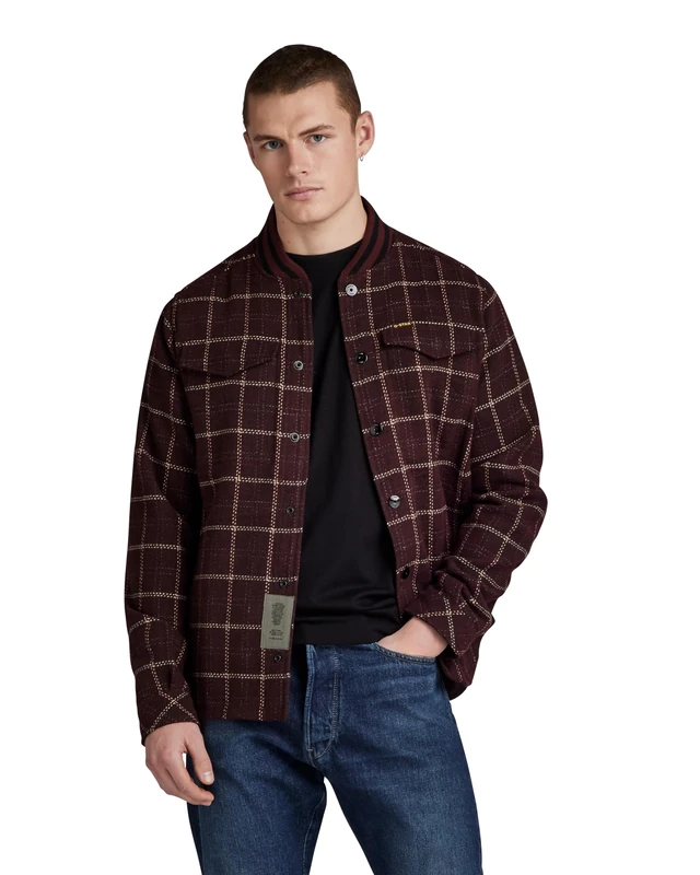 G-Star Men's Bomber Collar Overshirt, Multicolour (dk fig dash check D20662-D406-G086), XL - Image 1
